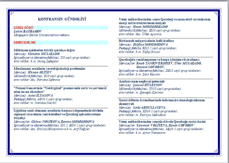 Mingəçevir Dövlət Universitetində Tələbə Elmi Cəmiyyətinin XII elmi-praktiki konfransı keçirilib