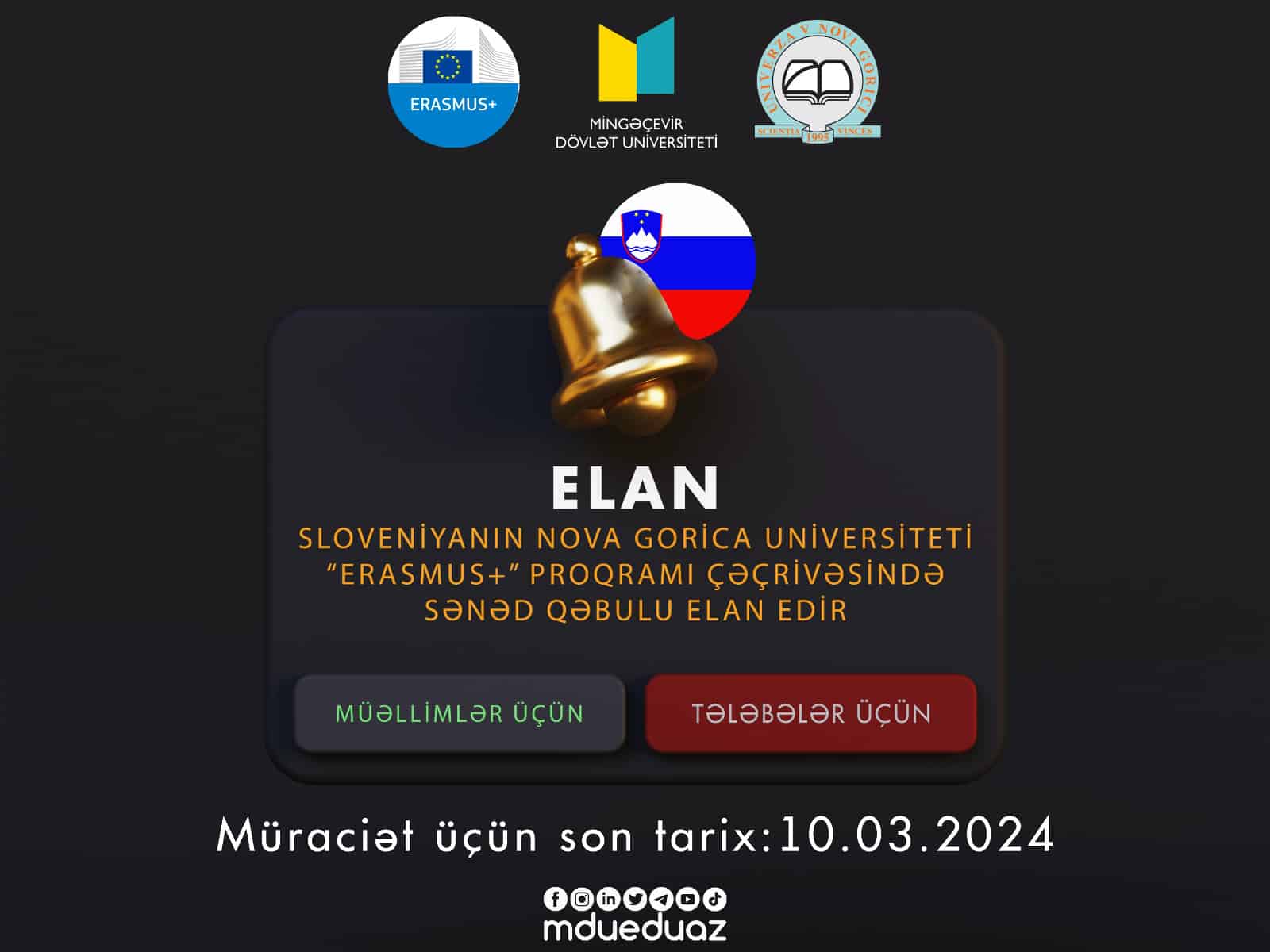 You are currently viewing Sloveniya Respublikasının Nova Gorica Universiteti “Erasmus+” proqramı çərçivəsində sənəd qəbulu elan edir