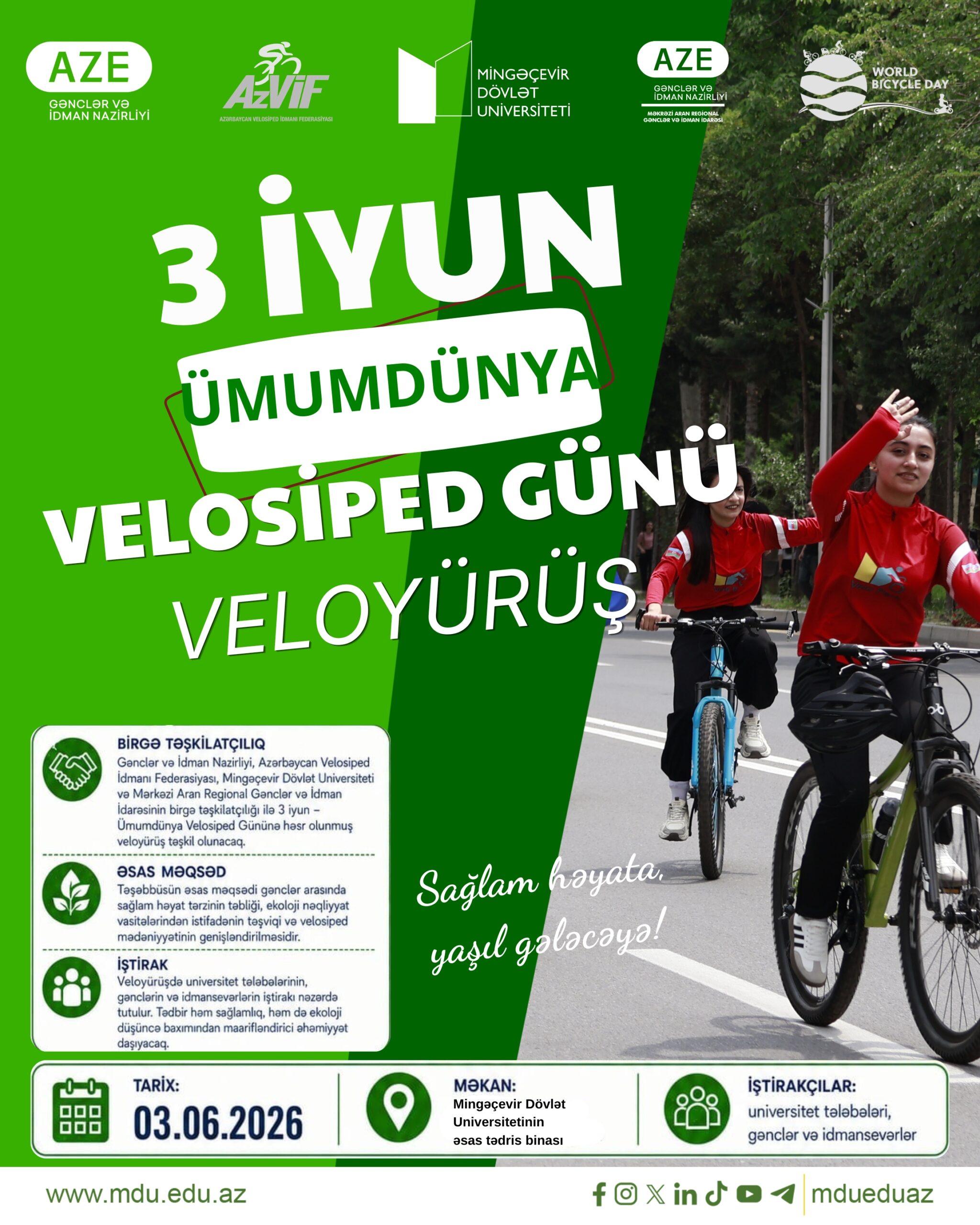 3 İyun – Ümumdünya Velosiped Gününə həsr olunmuş veloyürüş keçiriləcək