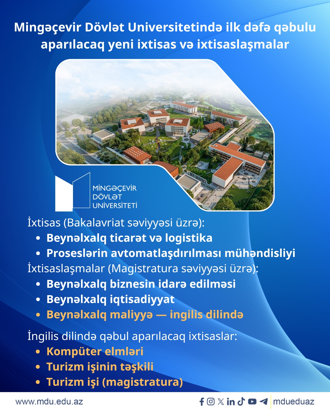 Mingəçevir Dövlət Universitetində qlobal əmək bazarına yönələn yeni mərhələ: beynəlxalq ixtisaslar və ingilisdilli qəbul imkanları genişləndirilir